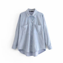Load image into Gallery viewer, Tangada women preppy oversize corduroy shirt blusas mujer de moda boyfriend style shirt womens tops 6P59