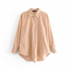 Load image into Gallery viewer, Tangada women preppy oversize corduroy shirt blusas mujer de moda boyfriend style shirt womens tops 6P59