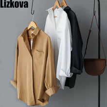 Load image into Gallery viewer, Lizkova White Blouse Women Suede Long Sleeve Oversized Shirt 2020 Pocket Chemise Streetwear Tops 8866
