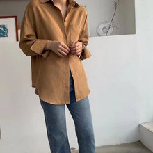 Load image into Gallery viewer, Lizkova White Blouse Women Suede Long Sleeve Oversized Shirt 2020 Pocket Chemise Streetwear Tops 8866
